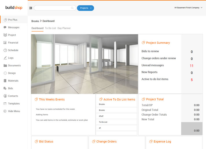 Dashboard for Remodeling Software